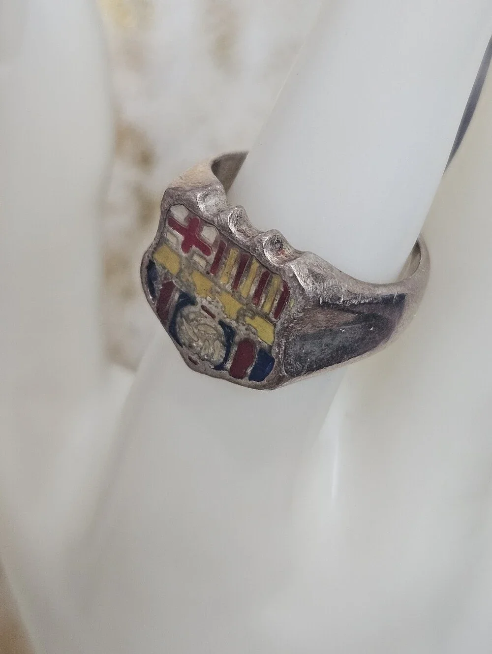 Vintage BSC 925 Barcelona Sporting Club Soccer Design Signet Ring Size 8 US